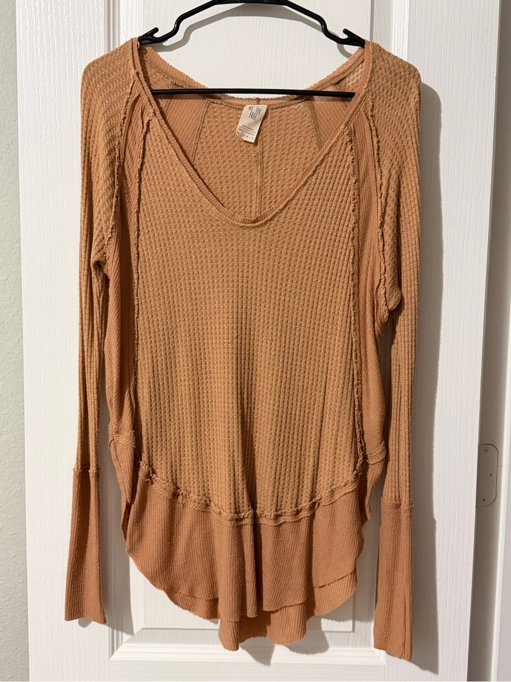 We The Free Waffle-Knit Long Sleeve Top in Camel